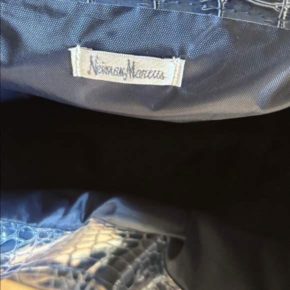 Neiman Marcus Navy Croc Embossed Tote - Picture 4 of 9